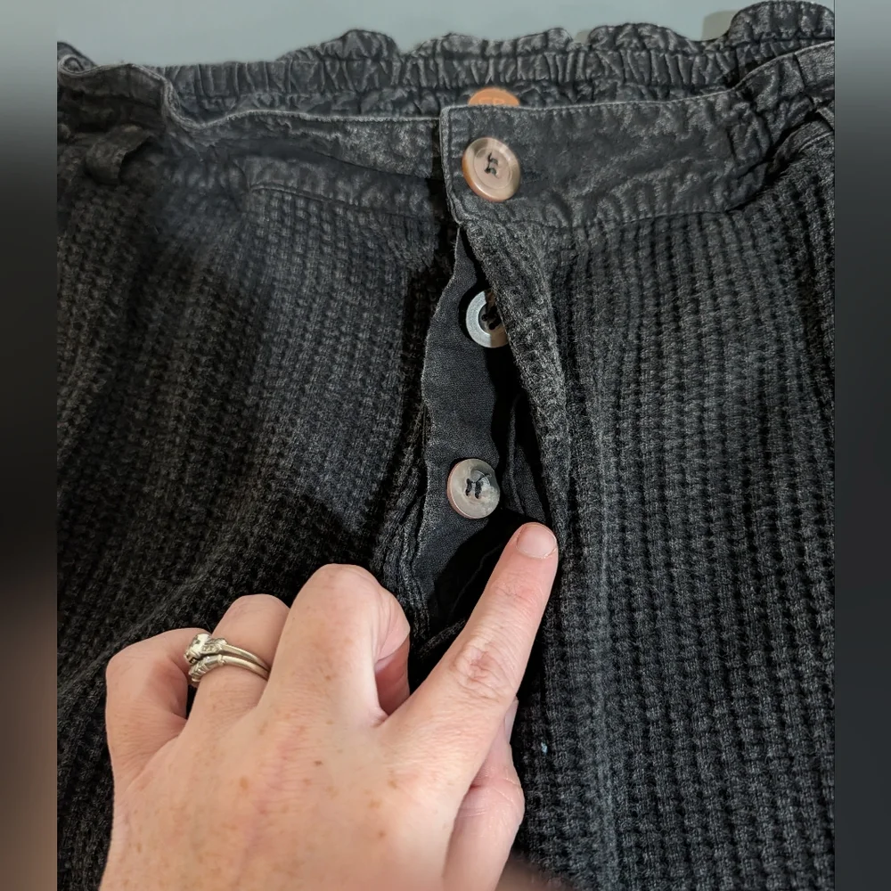 Free People ONE Frankie Thermal Cargo‎ Pants Black Waffle Knit Slouchy